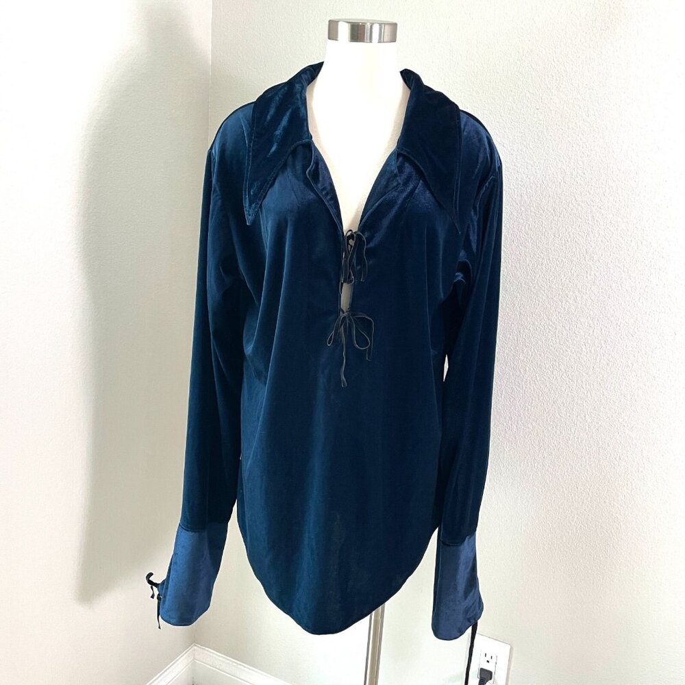 Lip Service Womens Large Top Velvet Lace Up Long Sleeve Y2K Vintage‎ Goth